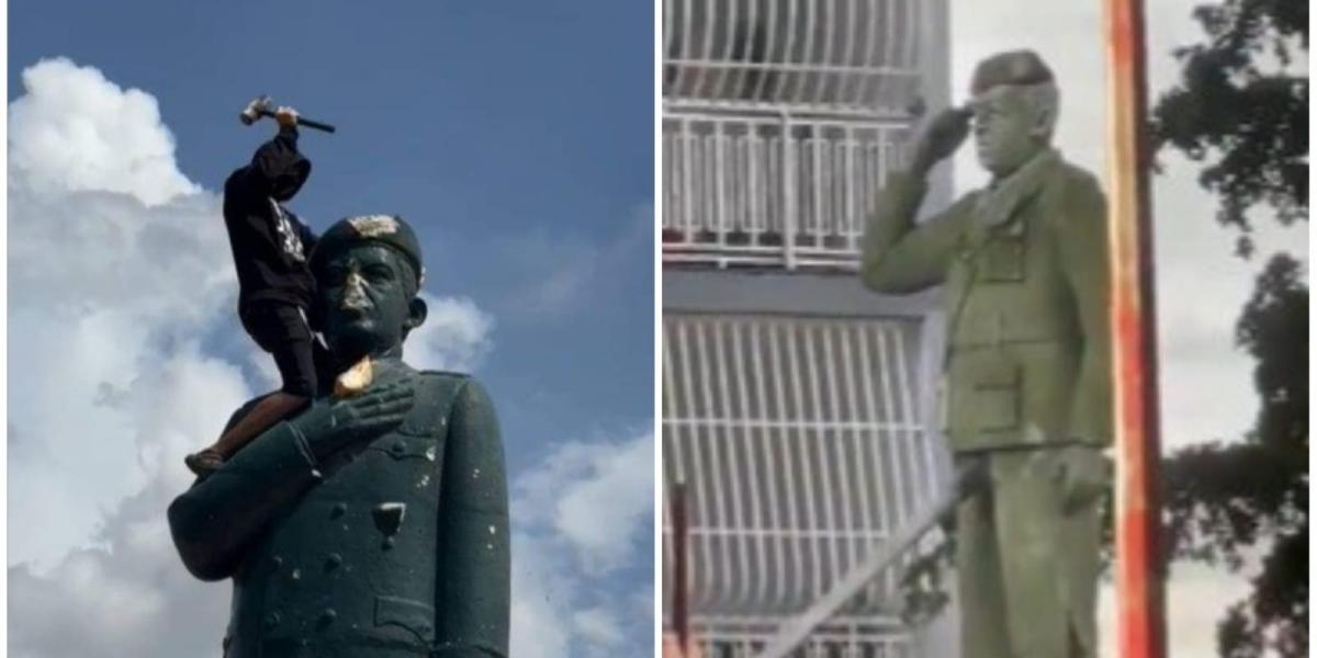 Venezolanos derriban estatuas de Chávez en protestas contra resultado de presidenciales