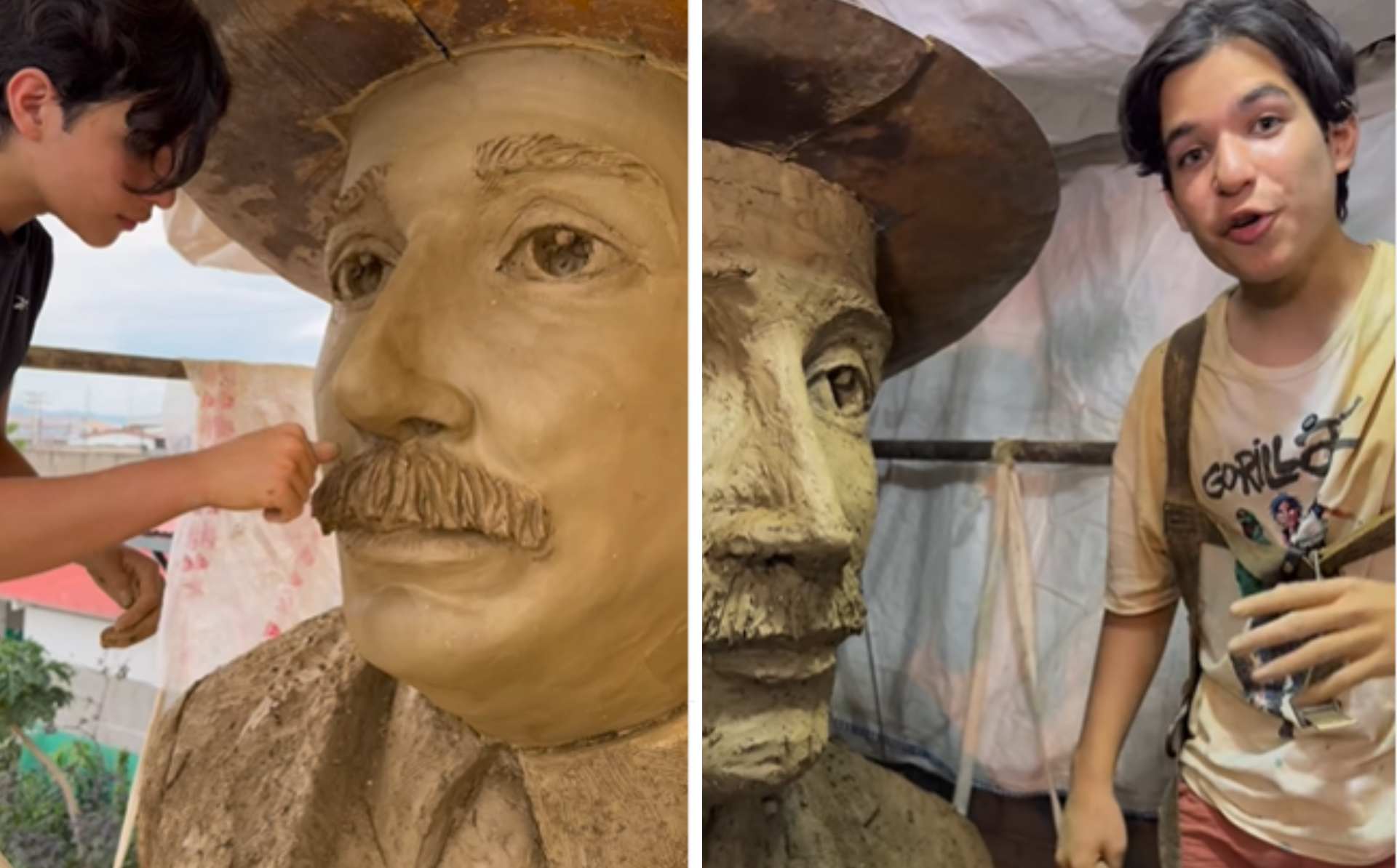 Josué Benjamín sorprende con una escultura gigante de José Gregorio Hernández y busca la opinión del público sobre su ubicación (+VIDEOS)