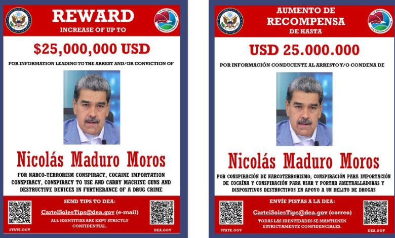 Estados Unidos sanciona al Cártel de los Soles y ofrece $25 millones por Maduro y Cabello