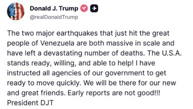 Estados Unidos ofrece ayuda a Venezuela tras devastadores terremotos y activa operativo humanitario